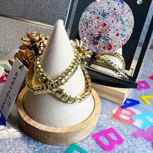 BaubleBar– NWT – “Keegan” Gold Tone Rectangle Beaded Stretch Bracelet, Set of 2